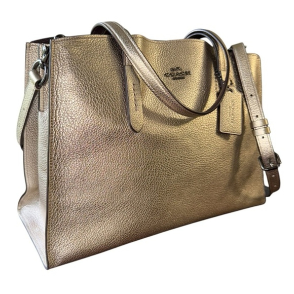 Coach Charlie Carryall Metallic Pebbled Leather Tote F31037 – Fits 13” Laptop - Picture 1 of 7